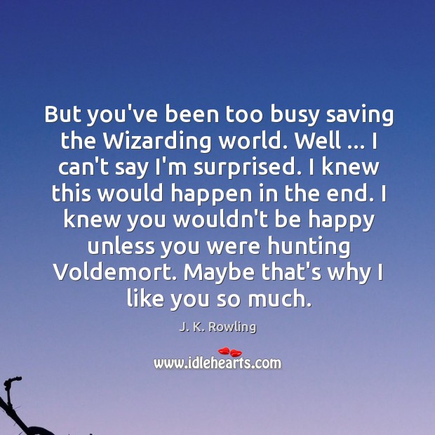 But you’ve been too busy saving the Wizarding world. Well … I can’t J. K. Rowling Picture Quote