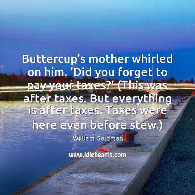 Buttercup’s mother whirled on him. ‘Did you forget to pay your taxes? William Goldman Picture Quote