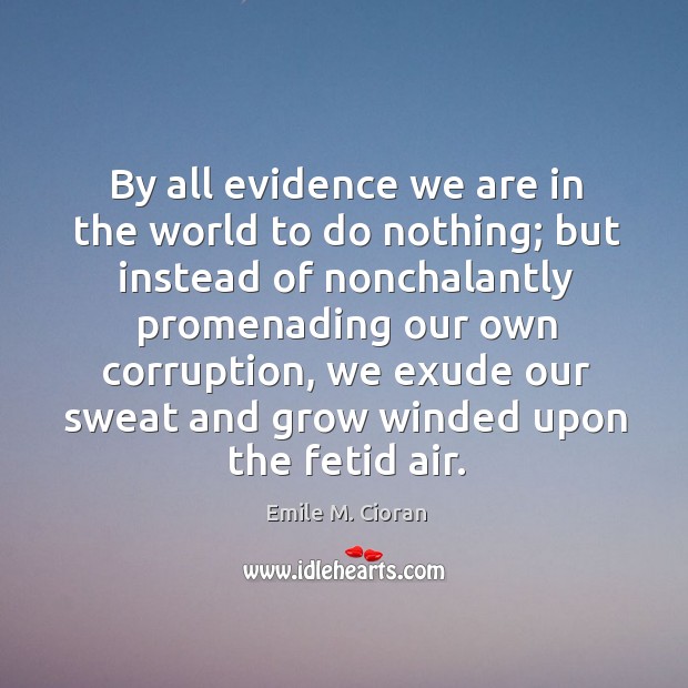 By all evidence we are in the world to do nothing; but Emile M. Cioran Picture Quote