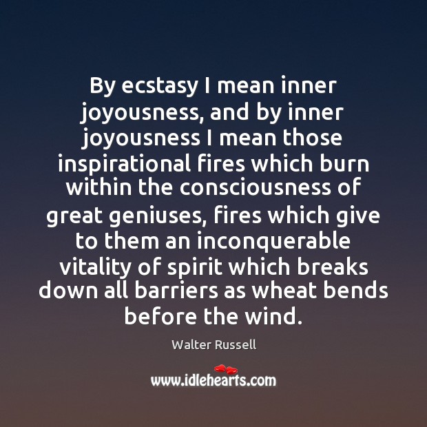 By ecstasy I mean inner joyousness, and by inner joyousness I mean Image