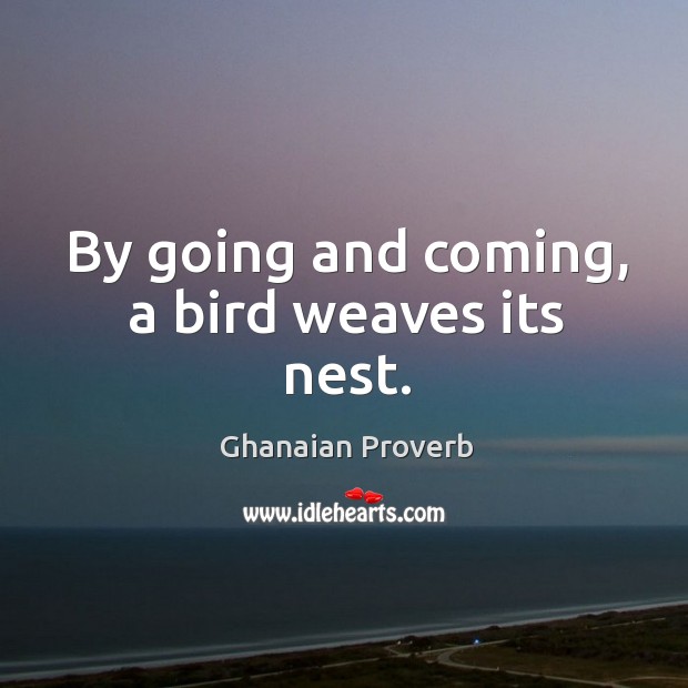 By going and coming, a bird weaves its nest. Ghanaian Proverbs Image