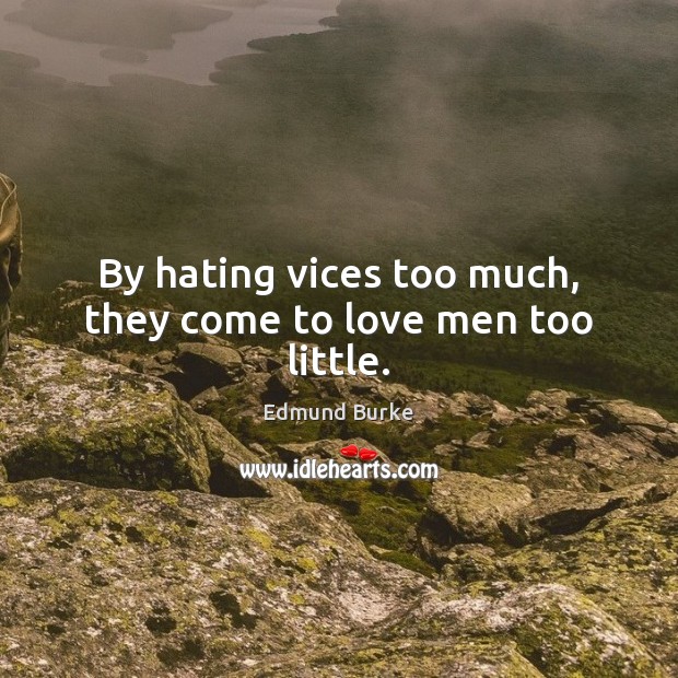 By hating vices too much, they come to love men too little. Edmund Burke Picture Quote