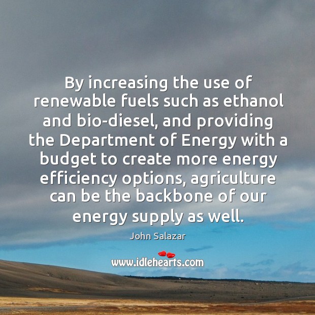 By increasing the use of renewable fuels such as ethanol and bio-diesel, and providing the John Salazar Picture Quote