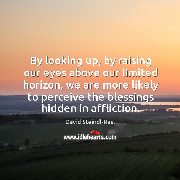 By looking up, by raising our eyes above our limited horizon, we David Steindl-Rast Picture Quote