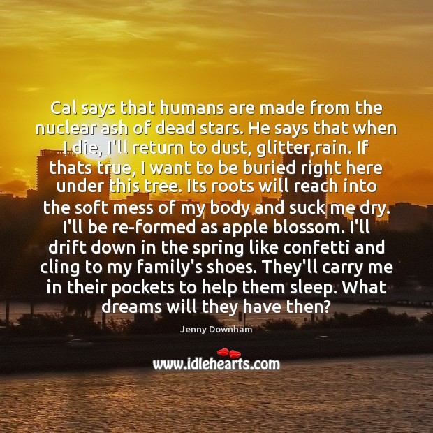 Cal says that humans are made from the nuclear ash of dead Jenny Downham Picture Quote