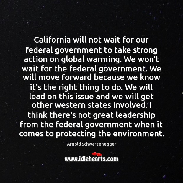 California will not wait for our federal government to take strong action Arnold Schwarzenegger Picture Quote