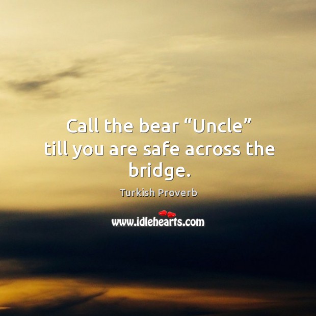 Call the bear “uncle” till you are safe across the bridge. Turkish Proverbs Image