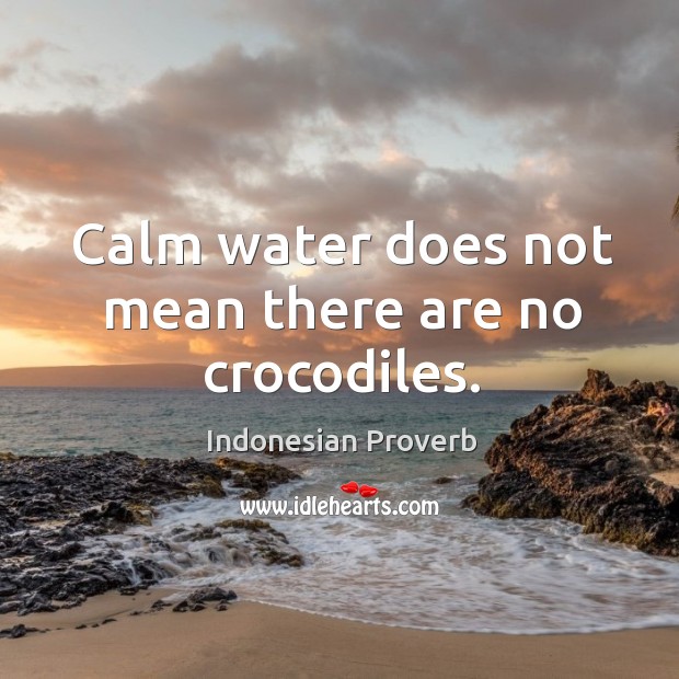 Calm water does not mean there are no crocodiles. Indonesian Proverbs Image