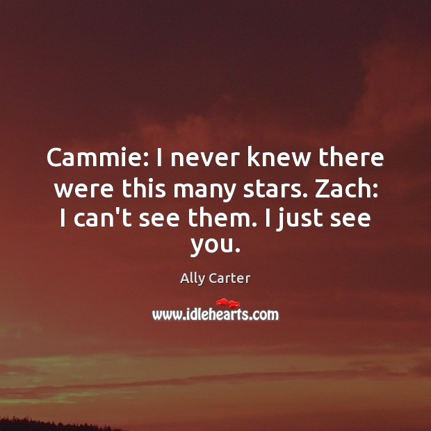 Cammie: I never knew there were this many stars. Zach: I can’t see them. I just see you. Ally Carter Picture Quote