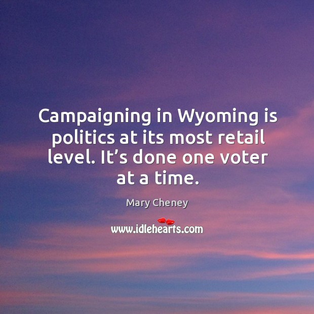 Campaigning in wyoming is politics at its most retail level. It’s done one voter at a time. Mary Cheney Picture Quote
