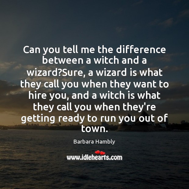 Can you tell me the difference between a witch and a wizard? Barbara Hambly Picture Quote