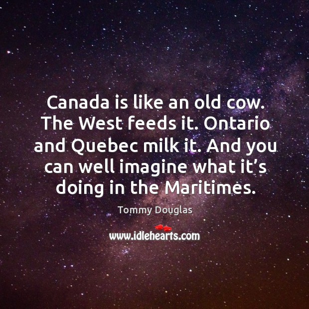 Canada is like an old cow. The west feeds it. Ontario and quebec milk it. Tommy Douglas Picture Quote