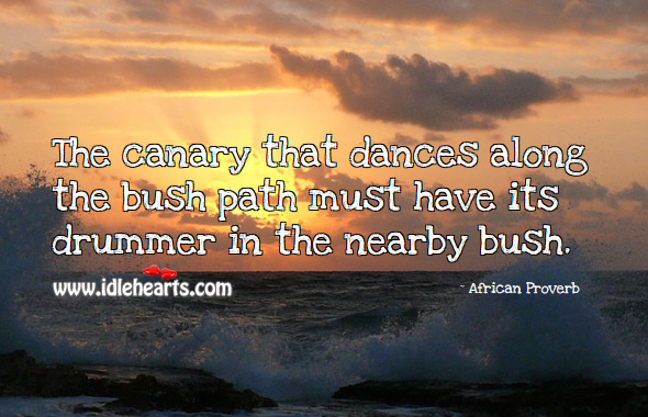 The canary that dances along the bush path must have its drummer in the nearby bush. African Proverbs Image