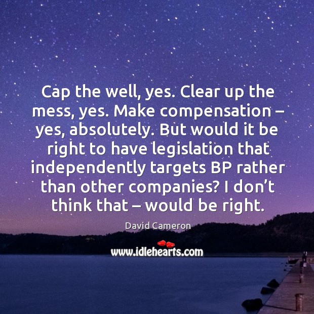 Cap the well, yes. Clear up the mess, yes. Make compensation – yes, absolutely. David Cameron Picture Quote