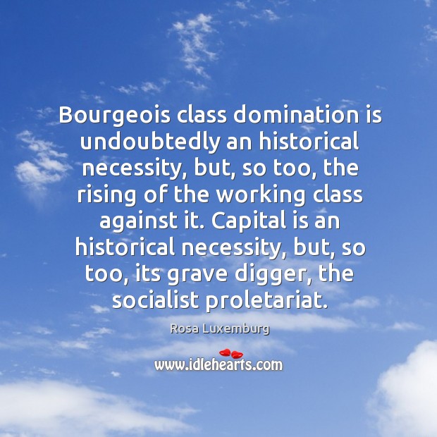 Capital is an historical necessity, but, so too, its grave digger, the socialist proletariat. Rosa Luxemburg Picture Quote