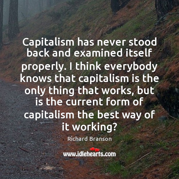Capitalism has never stood back and examined itself properly. I think everybody Capitalism Quotes Image