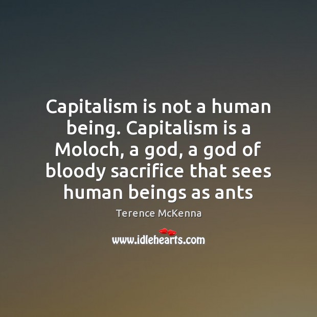 Capitalism is not a human being. Capitalism is a Moloch, a God, Terence McKenna Picture Quote