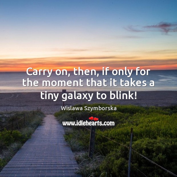 Carry on, then, if only for the moment that it takes a tiny galaxy to blink! Wislawa Szymborska Picture Quote