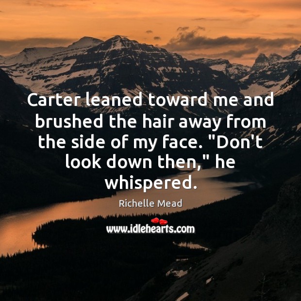 Carter leaned toward me and brushed the hair away from the side Richelle Mead Picture Quote
