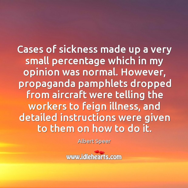 Cases of sickness made up a very small percentage which in my opinion was normal. Albert Speer Picture Quote