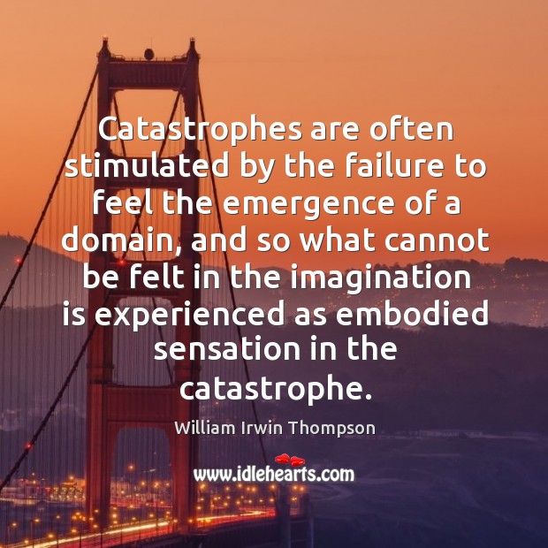 Catastrophes are often stimulated by the failure to feel the emergence of a domain William Irwin Thompson Picture Quote