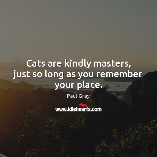 Cats are kindly masters, just so long as you remember your place. Paul Gray Picture Quote