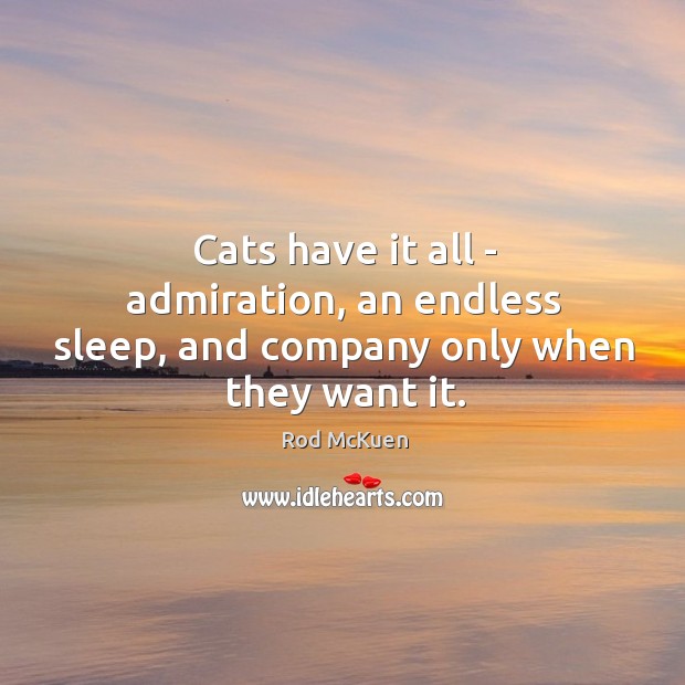 Cats have it all – admiration, an endless sleep, and company only when they want it. Rod McKuen Picture Quote