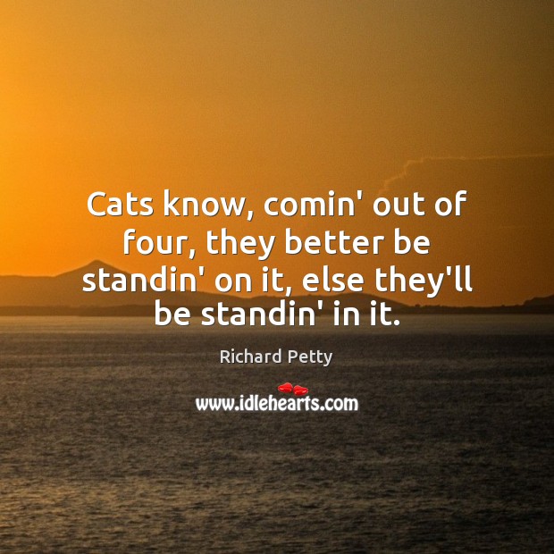 Cats know, comin’ out of four, they better be standin’ on it, Richard Petty Picture Quote