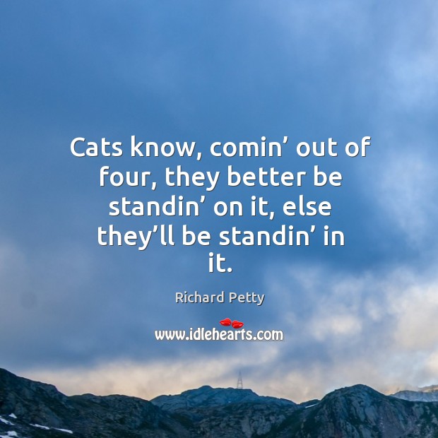 Cats know, comin’ out of four, they better be standin’ on it, else they’ll be standin’ in it. Richard Petty Picture Quote