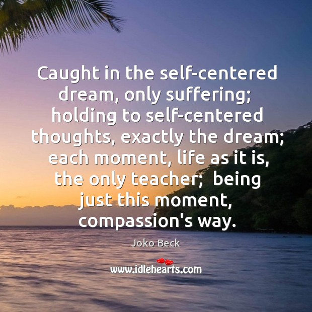 Caught in the self-centered dream, only suffering;  holding to self-centered thoughts, exactly Joko Beck Picture Quote