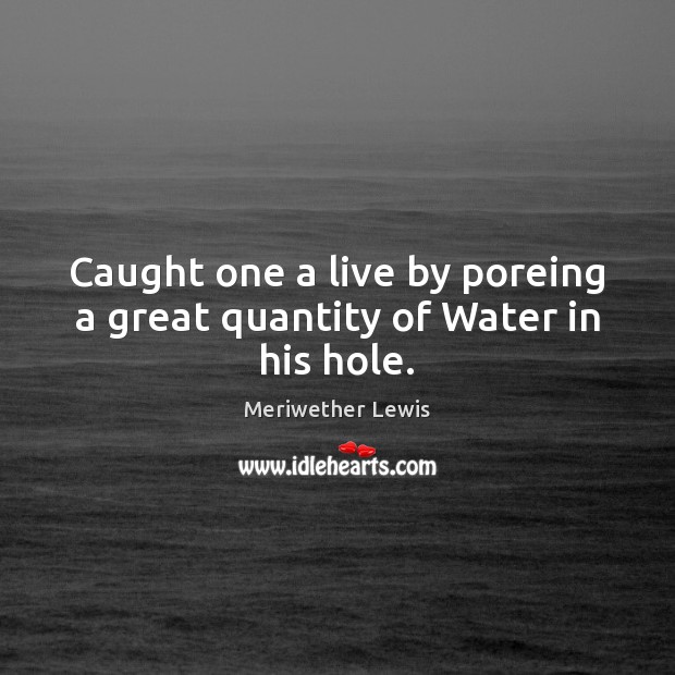 Caught one a live by poreing a great quantity of Water in his hole. Meriwether Lewis Picture Quote