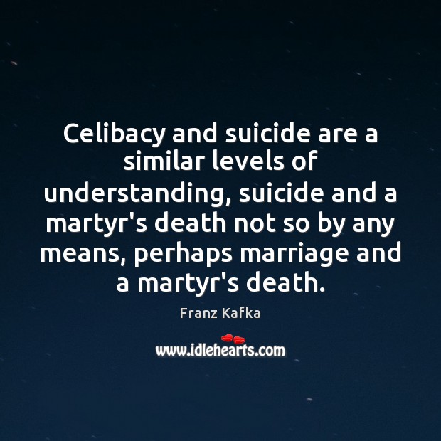Celibacy and suicide are a similar levels of understanding, suicide and a Franz Kafka Picture Quote