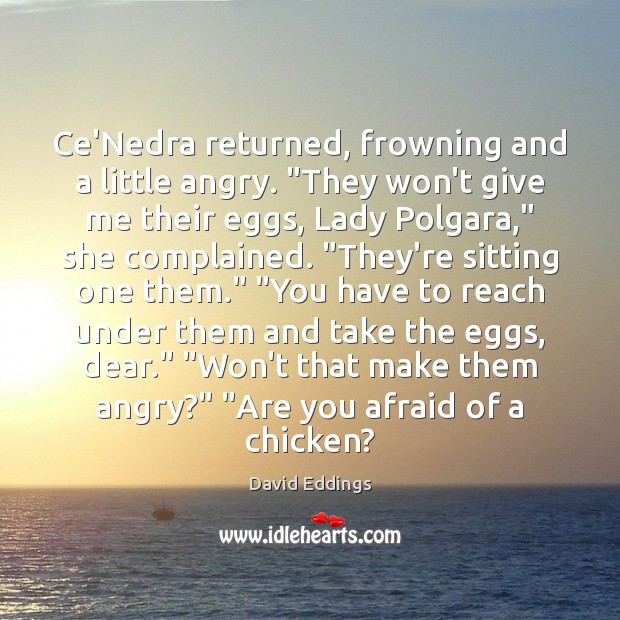 Ce’Nedra returned, frowning and a little angry. “They won’t give me their David Eddings Picture Quote