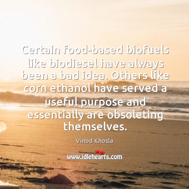 Certain food-based biofuels like biodiesel have always been a bad idea. Others Vinod Khosla Picture Quote
