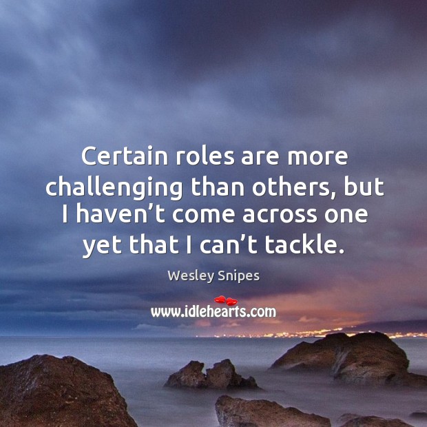 Certain roles are more challenging than others, but I haven’t come across one yet that I can’t tackle. Wesley Snipes Picture Quote