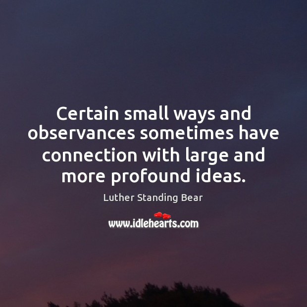 Certain small ways and observances sometimes have connection with large and more Luther Standing Bear Picture Quote