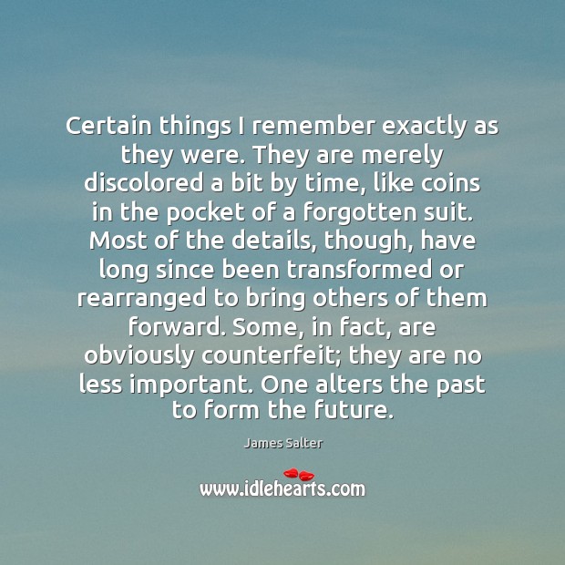 Certain things I remember exactly as they were. They are merely discolored James Salter Picture Quote