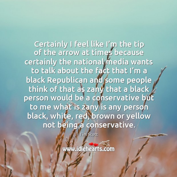 Certainly I feel like I’m the tip of the arrow at times because certainly the national media Tim Scott Picture Quote