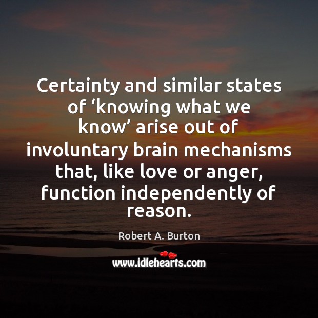 Certainty and similar states of ‘knowing what we know’ arise out of Image