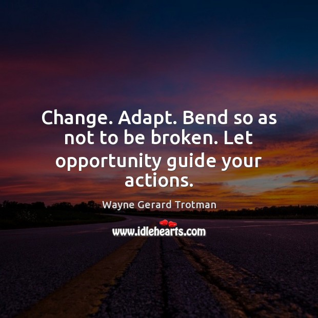 Change. Adapt. Bend so as not to be broken. Let opportunity guide your actions. Wayne Gerard Trotman Picture Quote
