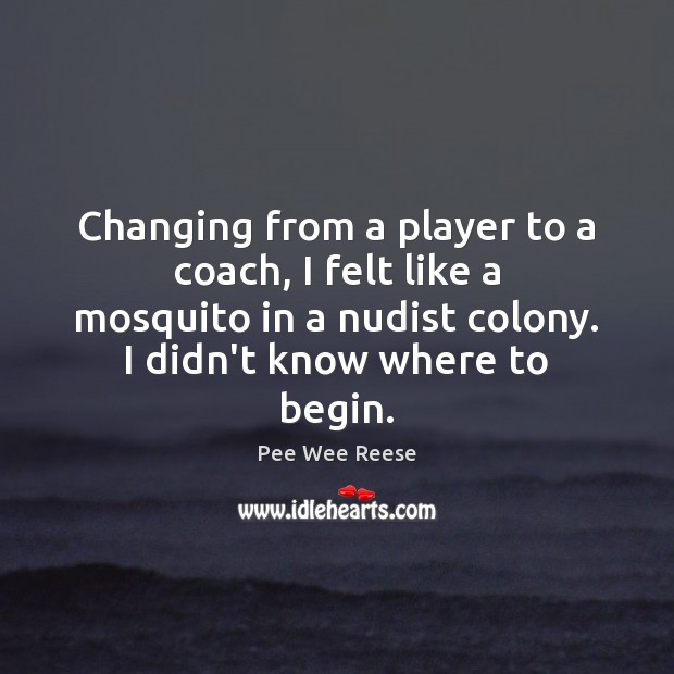 Changing from a player to a coach, I felt like a mosquito Pee Wee Reese Picture Quote