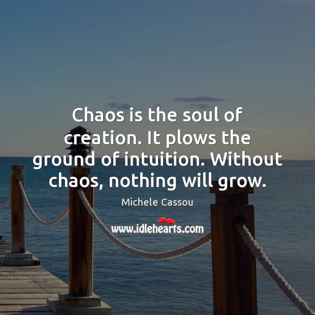 Chaos is the soul of creation. It plows the ground of intuition. Michele Cassou Picture Quote