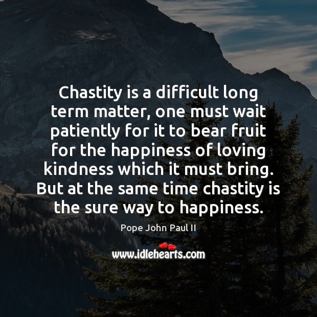 Chastity is a difficult long term matter, one must wait patiently for Pope John Paul II Picture Quote