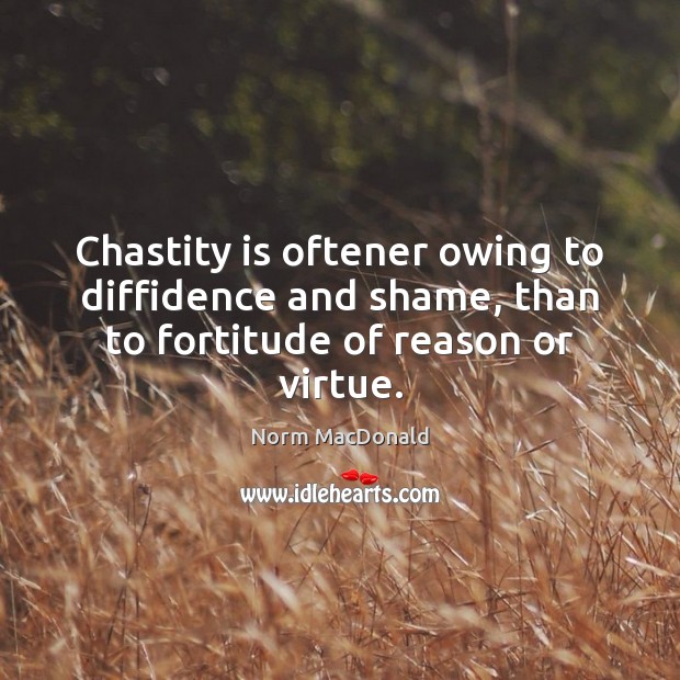 Chastity is oftener owing to diffidence and shame, than to fortitude of reason or virtue. Norm MacDonald Picture Quote