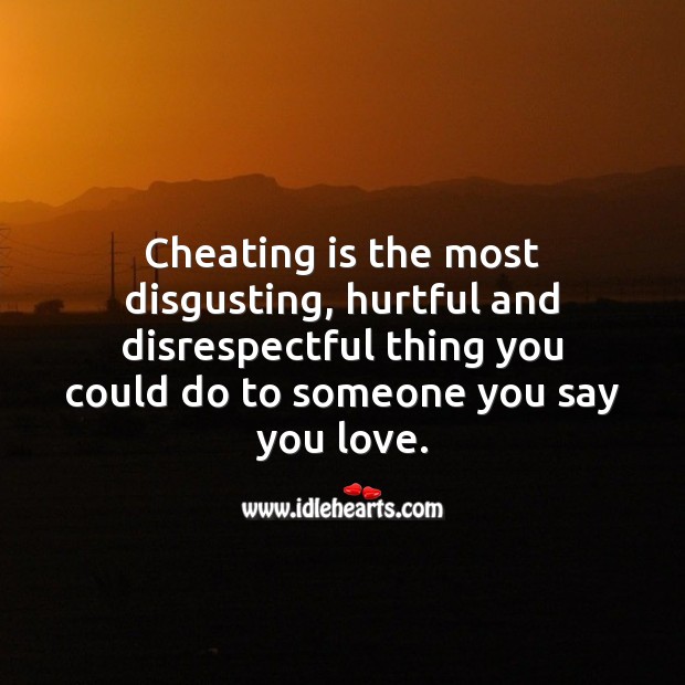 Cheating is the most disgusting, hurtful and disrespectful thing you could ever do. Cheating Quotes Image