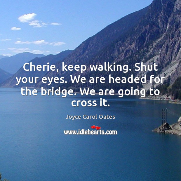 Cherie, keep walking. Shut your eyes. We are headed for the bridge. Joyce Carol Oates Picture Quote