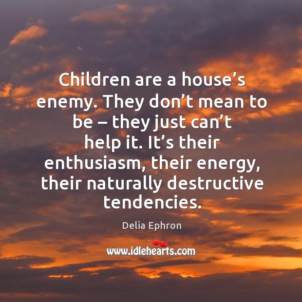 Children are a house’s enemy. They don’t mean to be – they just can’t help it. It’s their enthusiasm Delia Ephron Picture Quote