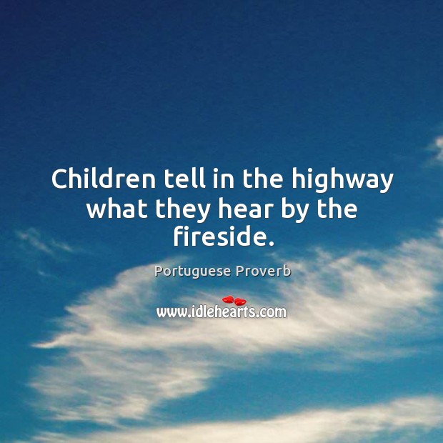 Children tell in the highway what they hear by the fireside. Image