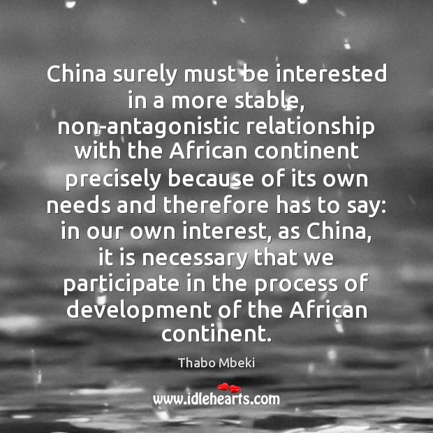China surely must be interested in a more stable, non-antagonistic relationship with Thabo Mbeki Picture Quote
