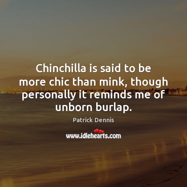 Chinchilla is said to be more chic than mink, though personally it Patrick Dennis Picture Quote